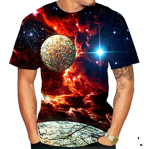 

Men's T shirt Galaxy Graphic Print Short Sleeve Daily Tops Red