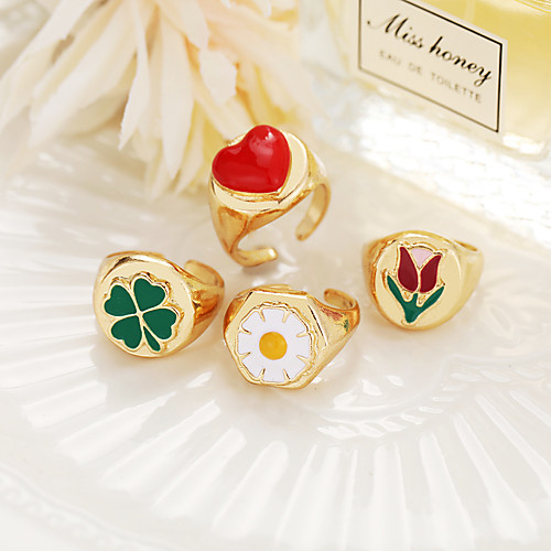 

Open Cuff Ring Vintage Style Purple Green White Alloy Heart Flower Clover Stylish Ethnic Vintage 1pc Adjustable / Women's