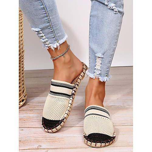 

Women's Slippers & Flip-Flops Flat Heel Round Toe PU Color Block Black Beige