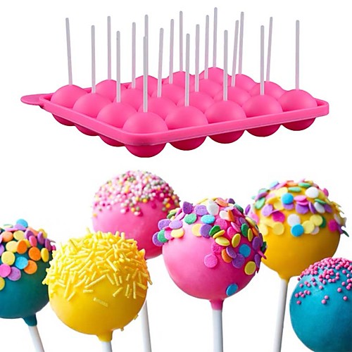 

20-Cavity Silicone Pink Lollipop Party Cupcake Baking Popsicle Mold Cake Pop Stick Mold Tray
