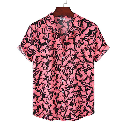 

Men's Shirt Flamingo Short Sleeve Casual Tops Beach Blushing Pink