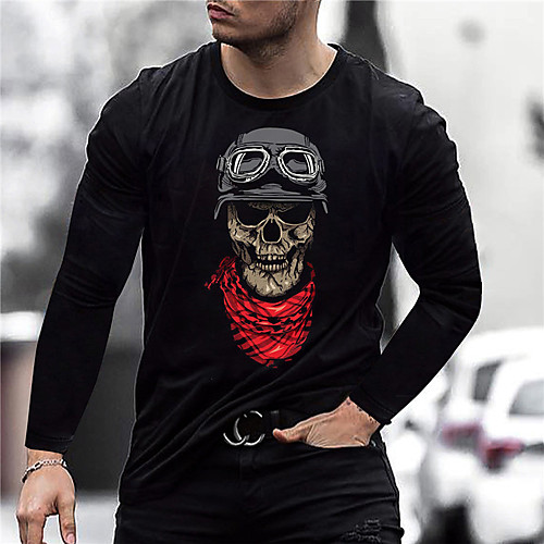 

Men's Unisex Tee T shirt Shirt 3D Print Graphic Prints Skull Print Long Sleeve Daily Tops Casual Designer Big and Tall Black