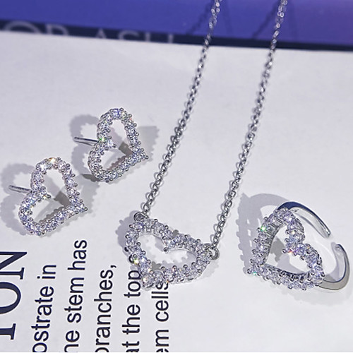 

Women's Clear Cubic Zirconia Jewelry Set Bridal Jewelry Sets Classic Heart Simple Korean Sweet Earrings Jewelry Silver For Wedding Party Evening Beach 1 set