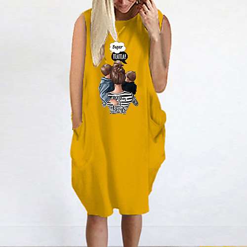 

Women's T Shirt Dress Tee Dress Knee Length Dress Blue Yellow Fuchsia Gray Green White Black Sleeveless Print Summer Round Neck Casual Oversized 2021 S M L XL XXL 3XL 4XL 5XL