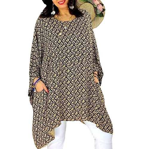 

Women's Loose Short Mini Dress Blue khaki Red Navy Blue Long Sleeve Geometic Spring Summer Casual 2021 S M L XL 2XL 3XL 4XL 5XL