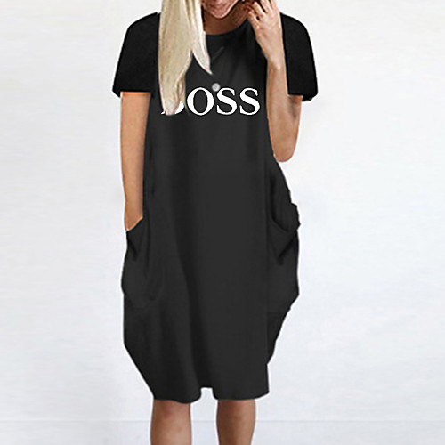 

Women's T Shirt Dress Tee Dress Knee Length Dress Blue Yellow Fuchsia Gray Green White Black Short Sleeve Letter Summer Round Neck Casual Oversized 2021 S M L XL XXL 3XL 4XL 5XL