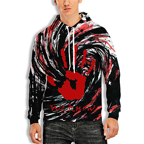 

Men's Pullover Hoodie Sweatshirt Graphic Prints Hand Print Daily Sports 3D Print 3D Print Casual Hoodies Sweatshirts Red