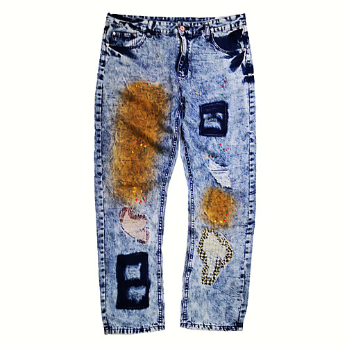 

Men's Vintage Streetwear Casual Daily Jeans Chinos Pants Gradient Full Length Pocket Patchwork Blue
