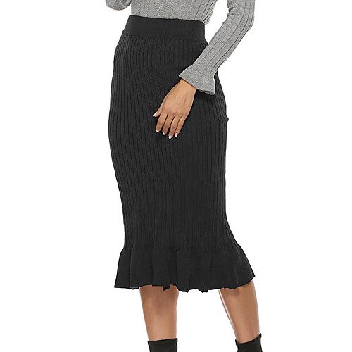 

Women's Office / Career Daily Basic Streetwear Capris Skirts Solid Colored Ruffle Gray Black