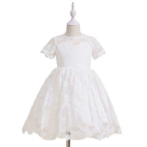 

A-Line Knee Length Flower Girl Dresses Party Chiffon Short Sleeve Jewel Neck with Solid