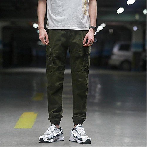 

Men's Casual / Sporty Chino Soft Sports Daily Leisure Sports Pants Chinos Pants Solid Colored Full Length Sporty ArmyGreen Blue Khaki Coffee