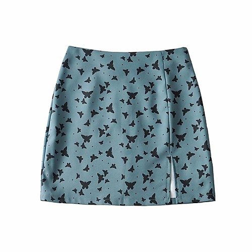 

Women's Homecoming Vacation Basic Streetwear Short Skirts Butterfly Leopard Split Print Green Black