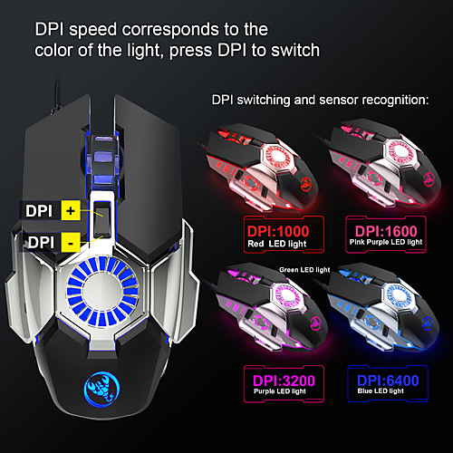 

LAYPOO J700 Wired USB Gaming Mouse / Ergonomic Mouse Led Breathing Light 1000/1600/3200/6400 dpi 4 Adjustable DPI Levels 6 pcs Keys 6 Programmable Keys