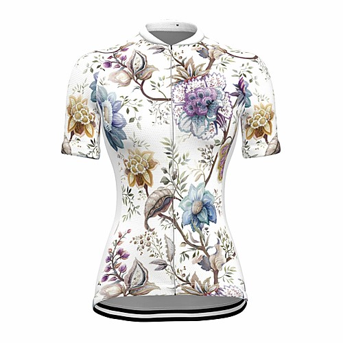 

21Grams Women's Short Sleeve Cycling Jersey Summer Spandex White Floral Botanical Bike Top Mountain Bike MTB Road Bike Cycling Quick Dry Moisture Wicking Sports Clothing Apparel / Stretchy