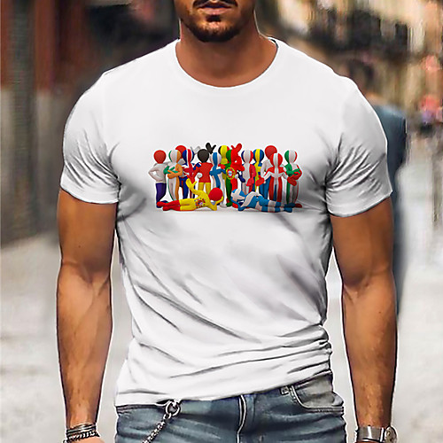 

Men's Unisex Tee T shirt Shirt Hot Stamping Graphic Prints Olympics Print Short Sleeve Casual Tops Cotton Basic Designer Big and Tall White