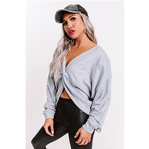 

Women's Sweatshirt Pullover Solid Color Crop Top Casual Daily Sports Sportswear Streetwear Hoodies Sweatshirts Gray