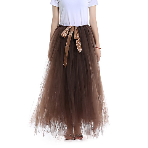 

Women's Stage Performance Active Maxi Skirts Solid Colored Layered Tulle Blue Wine Gray