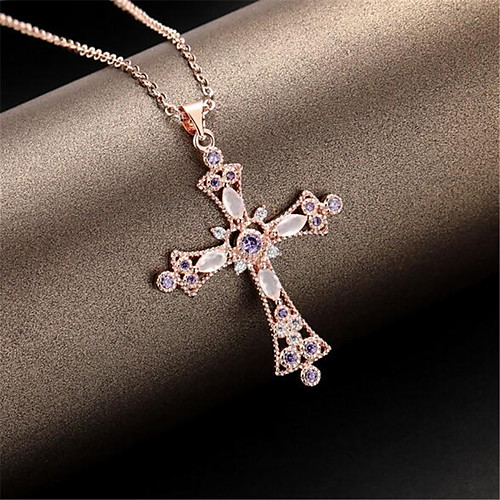 

Women's Men's Pendant Necklace Charm Necklace Classic Cross Precious Fashion Zircon Copper Rose Gold Plated Rose Gold 45 cm Necklace Jewelry 1pc For Christmas Halloween Party Evening Street Gift