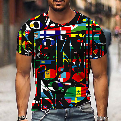 

Men's Unisex Tee T shirt Shirt 3D Print Graphic Prints Notes Print Short Sleeve Daily Tops Casual Designer Big and Tall Black