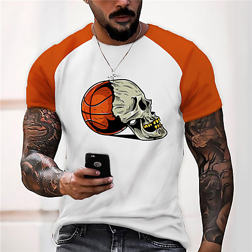 

Men's Unisex Tee T shirt Shirt 3D Print Graphic Prints Skull Baseball Print Short Sleeve Daily Tops Casual Designer Big and Tall Orange