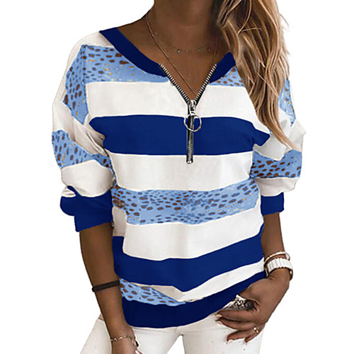 

Women's Pullover Striped Zipper Print Casual Sports 3D Print Sportswear Active Hoodies Sweatshirts Blue Gray Khaki