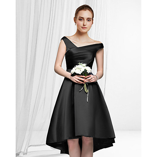 

A-Line Reformation Amante Minimalist Party Wear Cocktail Party Dress Off Shoulder Sleeveless Asymmetrical Satin with Sleek 2021