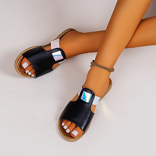 

Women's Sandals Flat Heel Round Toe PU Solid Colored Yellow White Black