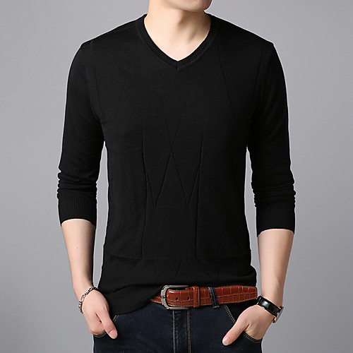 

Men's Stylish Vintage Style Knitted Solid Color Pullover Sweater Long Sleeve Sweater Cardigans V Neck Fall Winter Gray Green Black