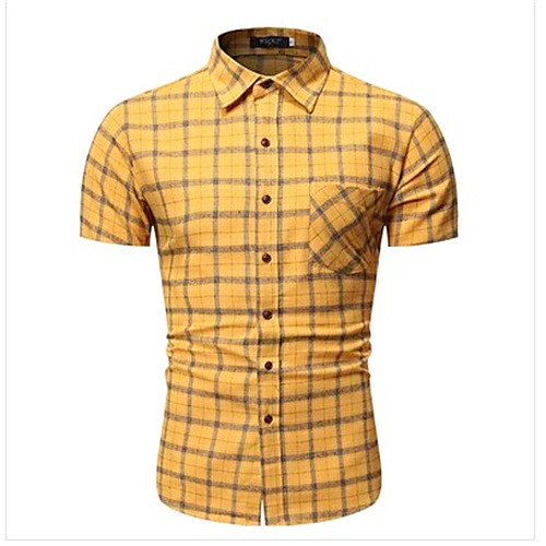 

Men's Shirt Lattice Short Sleeve Daily Tops Casual Yellow White