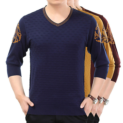 

Men's Stylish Vintage Style Knitted Solid Color Pullover Sweater Long Sleeve Sweater Cardigans V Neck Fall Winter Blue Yellow Red