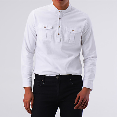 

Men's Shirt Plain Patchwork Long Sleeve Casual Tops Business Simple Lightweight Basic White Black Red
