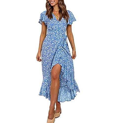 

Women's A Line Dress Midi Dress Blue Yellow White Red Short Sleeve Floral Split Print Spring Summer V Neck Hot Casual Sexy Holiday 2021 S M L XL