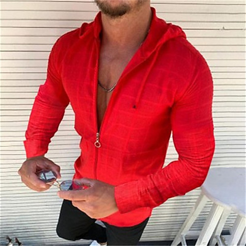 

Men's Shirt Solid Color Long Sleeve Casual Tops Casual Green Orange White