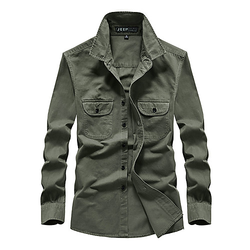 

Men's Shirt Solid Color Long Sleeve Casual Tops Cotton Simple Fashion Vintage Blue Army Green Khaki