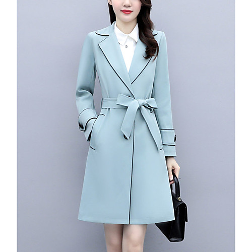

Women's Coat Daily Wear Fall Spring Long Coat V Neck Regular Fit Casual Jacket Solid Color Pocket Blue Blushing Pink
