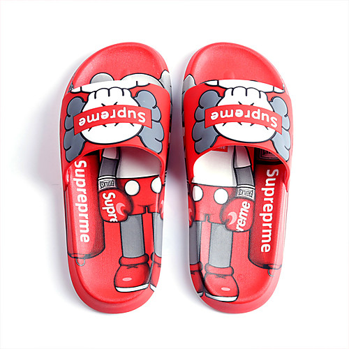 

Women's Slippers & Flip-Flops Block Heel Open Toe Booties Ankle Boots Daily Home PVC Anime Red White Black