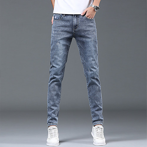 

Men's Simple Daily Going out Jeans Pants Solid Color Full Length Zipper Blue