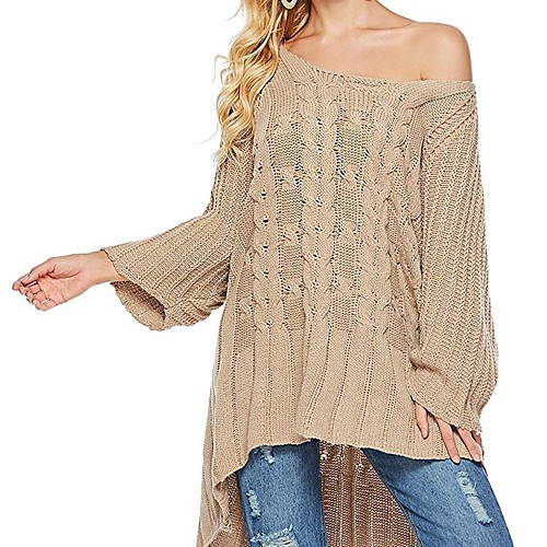 

Women's Stylish Knitted Solid Color Sweater Cotton Long Sleeve Sweater Cardigans Crew Neck Fall Winter Gray Khaki White