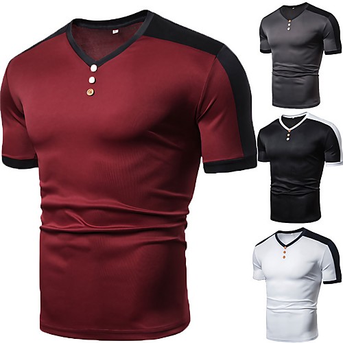 

Men's Tee T shirt Shirt Patchwork Graphic Plus Size Button-Down Short Sleeve Casual Tops Basic Designer Slim Fit Big and Tall Wine Gray White