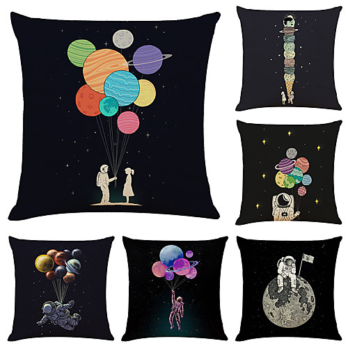 

Astronaut Double Side Cushion Cover 6PC Soft Decorative Square Throw Pillow Cover Cushion Case Pillowcase for Bedroom Livingroom Superior Quality Machine Washable Outdoor Cushion for Sofa Couch Bed Chair Art Vintage