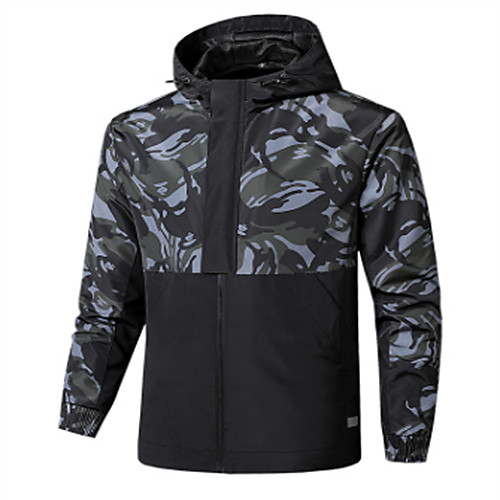 

Men's Jacket Daily Fall Spring Regular Coat Regular Fit Windproof Casual Jacket Long Sleeve Camo / Camouflage Print Blue Black