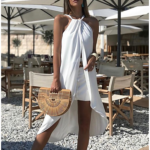 

Women's Swing Dress Midi Dress White Sleeveless Solid Color Summer Sexy 2021 S M L XL