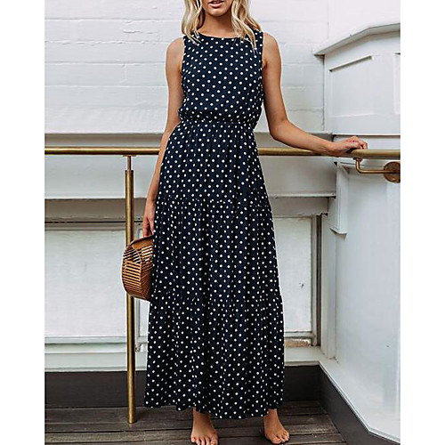 

Women's Strap Dress Maxi long Dress Orange Black Dark Blue Sleeveless Dot Classic Spring Summer Round Neck Casual 2021 S M L XL XXL XXXL