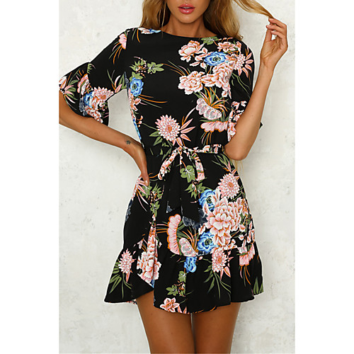 

Women's A Line Dress Short Mini Dress Khaki Black Red Light Green Long Sleeve Floral Print Print Spring Summer Round Neck Casual Holiday 2021 S M L XL
