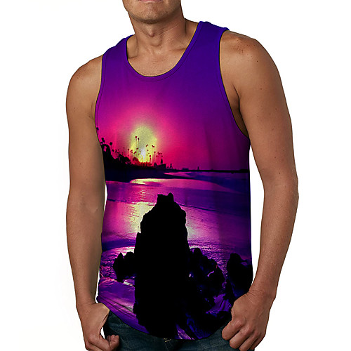 

Men's Vest T shirt 3D Print Graphic Prints Landscape 3D Print Sleeveless Daily Tops Basic Casual Purple