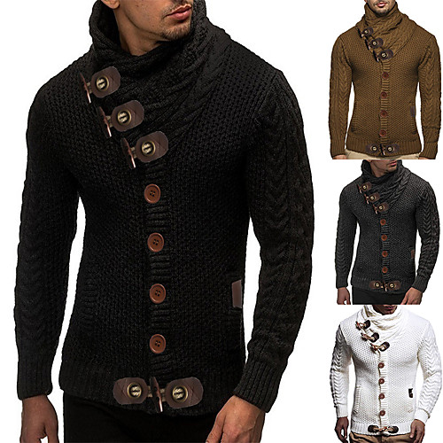 

Men's Solid Colored Cardigan Long Sleeve Slim Regular Sweater Cardigans Turtleneck Fall Winter Sillver Gray Pearl White Navy / Weekend