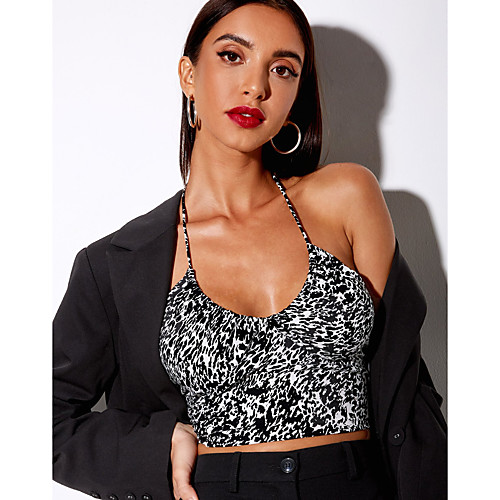 

Women's Tank Top Vest Leopard Print Halter Neck Basic Streetwear Tops Black
