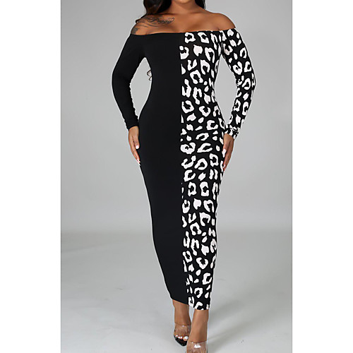 

Women's Sheath Dress Midi Dress Black Long Sleeve Leopard Print Spring Summer Sexy 2021 S M L XL 2XL 3XL 4XL 5XL