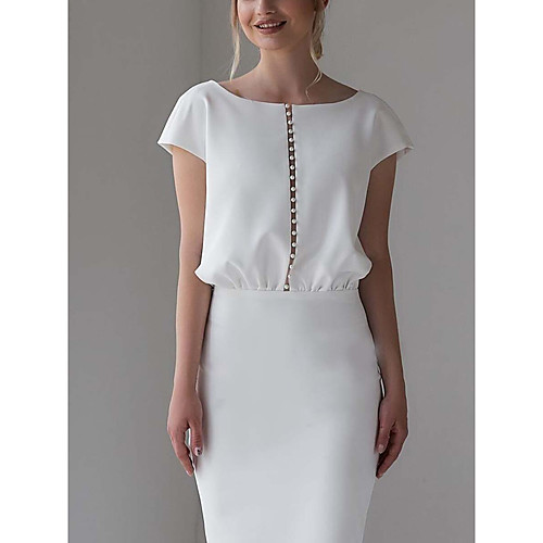 

Women's Sheath Dress Knee Length Dress White Half Sleeve Solid Color Classic Style Spring, Fall, Winter, Summer Round Neck Elegant 2021 S M L XL XXL