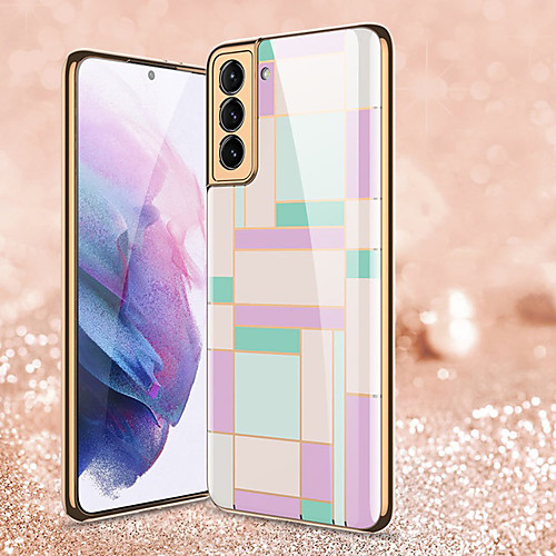 

Phone Case For Samsung Galaxy Back Cover S21 Plus S21 Ultra Pattern Geometric Pattern Tempered Glass PC